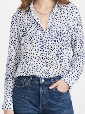 Anthropologie cloth & stone Button Up Boho Top Blue and Black Dots. Medium. Cool
